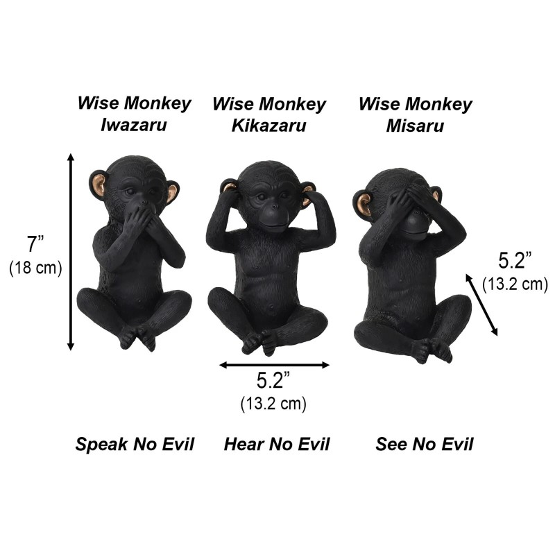 Evideco 3 Wise Monkeys Speak Hear See No Evil Statuettes