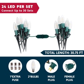 Joiedomi 30.75FT C9 Christmas Pathway Lights, 24 LED Strawberry Stake Lights, Warm White Outdoor Faceted Walkway Lights with Marker Stakes Connectable for Holiday Christmas Yard Garden Lawn