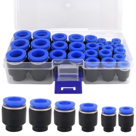 36PCS Push-to-Connect Air Line Fitting Plug, Kalolary Quick Connect End Plugs Brake Line Plug Air Hose Fittings Quick Cap Plugs Fitting for 1/8" 5/32" 1/4" 5/16" 3/8" 1/2" OD Tube