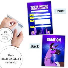 Hat Acrobat 20 Birthday Invitations for Boys with Envelopes and Thank You Cards - Game On Birthday Party Supplies (Llamas)
