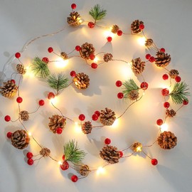 CCINEE 9.84ft Christmas Garland with Lights Pine Cone Berry Greenery Hanging Garland for Fireplace Christmas Tree Home Decoration