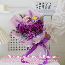 Preserved Flowers Bouquet, Flowers for Delivery Prime,100% Real Roses That Last Up to 3 Years, Gift for Her: Birthday Christmas Valentine's Day Mother's Day,Christmas, Room Decorations (Purple)