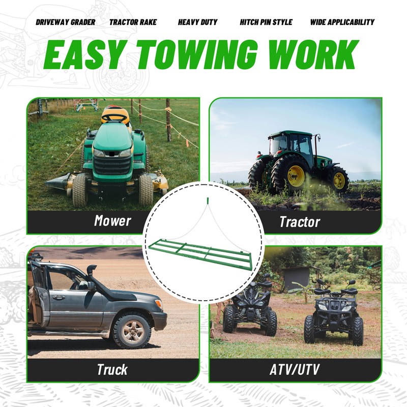 Wutist 8FT Drag Harrow Driveway Grader Heavy Duty Tow Behind