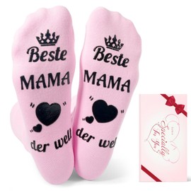 Sunia Funny Socks Gifts for Women, Non-Slip Socks Women, Mother's Day Gifts for Mum, Gifts for Mum, Grandma, Birthday Gift for Mum, Mother's Day Gift, Cotton Socks Gifts 37-45, Pink - Mom 2