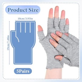 Guantes de algodón sin dedos, 5 pares de guantes hidratantes de manos para manos secas, 5 dedos abiertos, guantes suaves para eccema para mujeres, tra
