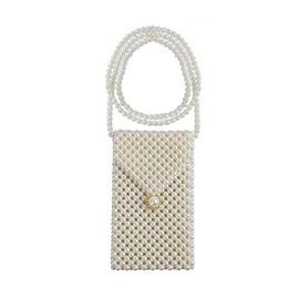 SHESRA Luxury Pearl Bag Chain Bag Purse Bags, Artificial Pearl Clutch Crossbody Handmade Bags Evening Bags for Party Wedding Bridal Party Travel Prom 56, White