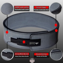 IBRO Powerlifting Lever Gym Belt – Power 13MM Extreme Heavy Duty Genuine Leather Belts - Squats Deadlifts Bodybuilding Weight Lifting IPF Power Lifting Strongman for Men 13mm Grey M