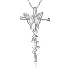 LUHE Cross Necklace for Women Butterfly Faith Cross Necklaces Sterling Silver Butterfly Pendant Necklaces Jewelry Gifts for Women