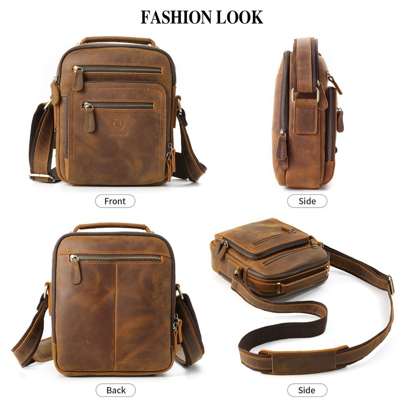 Ringsun Small Leather Travel Bag Zipper Crossbody Shoulder Bag Messenger