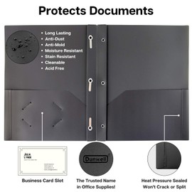 Dunwell Pocket Folders with Prongs - (Black, 2 Pack, 2 Pockets 3 Prongs), Plastic Folder with Pockets and Brads, Durable Poly Folders with Fasteners for School & Office, Includes Adhesive Labels