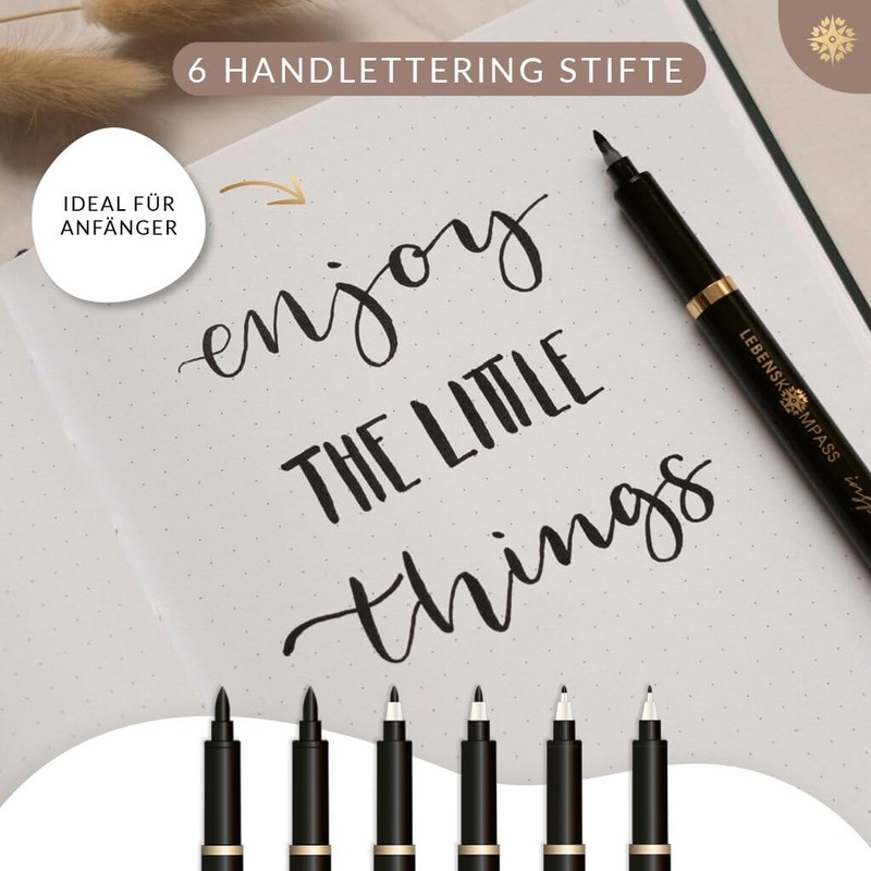 LEBENSKOMPASS Hand Lettering Pens Set of 6 Water-Based Hand Lettering