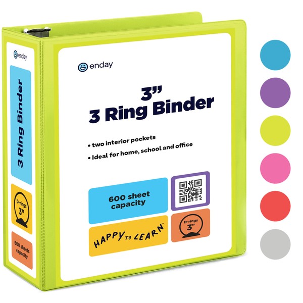 3 Inch Binder 3 Ring Binders Green, Slant D-Ring 3”