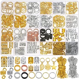 Jollidecor 259PCS Hair Jewelry Accessories for Women Braids, Hair Loc Wire Wrapped Adornment for Dreadlock, Hair Aluminum Beads Charms Gold Braids Rin