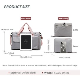 Travel Bag, Large Capacity Folding Travel Bag, Gym Bag with Wet Pocket & Shoes Compartment, Foldable Duffel Bag, Overnight Bag for Women and Man (Pink)