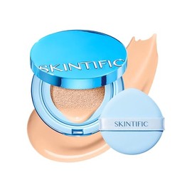 SKINTIFIC Base Cushion Velvet Matte, Polvo Ultra Cover Azul, control de grasa por 12 horas, ligera, de larga duración, resistente al agua, maquillaje 