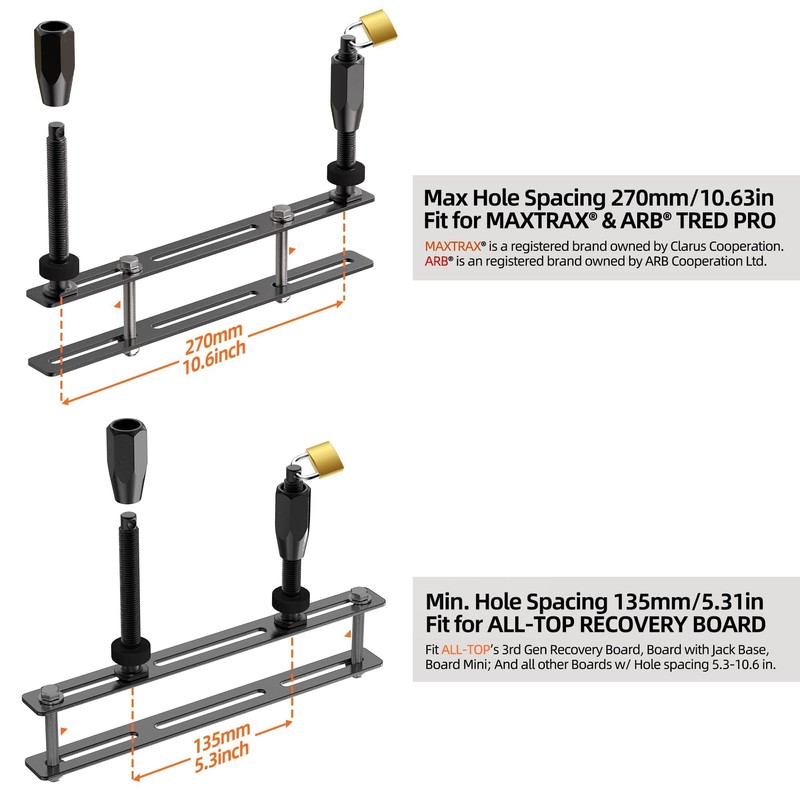 ALL-TOP Recovery Board Mount Kit, Universal Bracket for Traction Tracks,