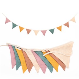 8.5 Ft Pennant Fabric Bunting Banner,Triangle Baby Bunting for Nursery,Double Sided Colorful Cotton Banner Garland Flags for Garden Boho Wedding Shower Birthday Bedroom Decoration (Morandi Beige)