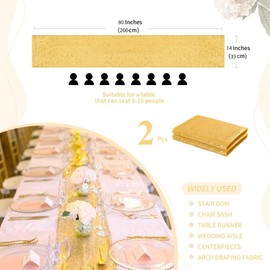 Pack of 2 Gold Table Runners 35 x 200 cm Sequin Table Runner Shiny Table Runner for Parties Weddings Birthdays Christmas Engagement Christening Golden Wedding Decoration