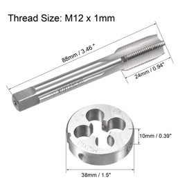 sourcing map M12 x 1mm Metric Tap and Die Set, Machine Thread Screw Tap with Round Threading Die, Tap & Die Kit for Nut Screw Bolt Thread Repair