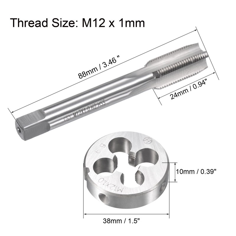 sourcing map M12 x 1mm Metric Tap and Die Set,