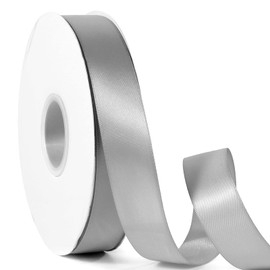Cinta de satén de color gris plateado de 1 pulgada x 50 yardas, cinta de tela de poliéster de alta densidad de doble cara para envolver regalos, bodas, fiestas, manualidades, lazos para el pelo, adornos de decoración del hogar