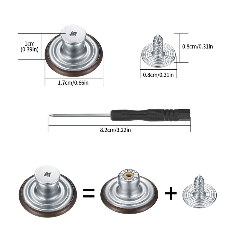 HexinYigjly 50 Pcs Jean Buttons Replacement No Sew, 17mm Replacement
