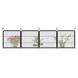FXW Garden Fence Outdoor for the Yard – 24in(H) x 7.6ft(L) Heavy Duty Metal Animal Barrier for Dog, No Dig Decorative Dog Fence, 4 Panels, Black