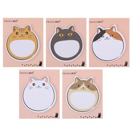 Cobee Cute Cat Sticky Notes, 5 Pack Kawaii Animal Self-Stick Notes Cartoon Cat Self-Stick Memo Pads Cute Shapes Markers Flags Students Home Office Roommates Gifts Tab Supplies 150 Sheets
