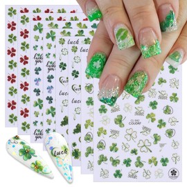 8 Sheets St Patrick’s Day Nail Art Stickers 3D Self- Adhesive Shamrock Nail Stickers Green Clover Hat Letters Design St Patricks Day Nail Art Supplies Irish Nail Decals for Women Girls Acrylic Nails