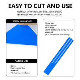 FUNKAKA Fluorescent Blue HTV Heat Transfer Vinyl Rolls, 12" x 10ft Neon Blue Iron on Vinyl for All Cutter Machines PU Stretchy HTV Vinyl for T-Shirt Easy to Cut & Weed for Heat Transfer Design