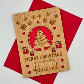 Second Ave Bamboo Wooden Husband Laser Engraved Keepsake Christmas Xmas Holiday Festive Greetings Card