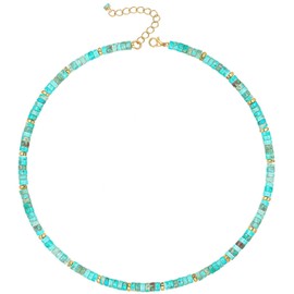 ElegGlo Heishi Style Gemstone Natural Beaded Choker Necklace for Women Surfer Beach Necklace Mix Gemstone Beaded Necklaces Handmade Bead Necklaces Surfer Beach Necklace Boho Summer Necklaces