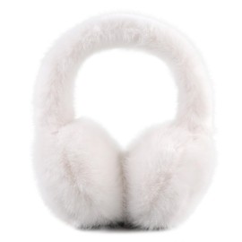 PESAAT Warm Ear muffs for Women Winter Unisex Fluffy Earmuffs Adjustable Lady Ear Warmer Faux Fur Ear Covers (White)