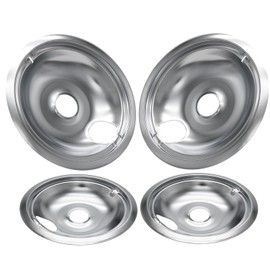 SANYCASA WB31T10010 WB31T10011 Electric Stove Drip Pans Perfect Fit for Hotpoint GE Electric Range, No-Bend Chrome Stove Burner Drip Pan, 4 Pack Includes 2 6-Inch and 2 8-Inch Drip Bowl Pans, Sliver