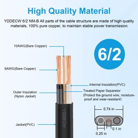 YDDECW 10/3 NM-B Wire with Ground - 50FT Non-Metallic Sheathed Cable 100% Pure Copper 10 AWG 3 Conductor Residential Indoor Wire for Outlets, Switches, Other Loads and Lighting Wiring Projects etc.