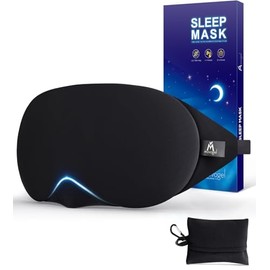 Mavogel - Máscara de dormir de algodón, diseño actualizado, bloqueo de luz, suave y cómoda, para hombres y mujeres, ojos cegadores para viajes, trabajo por turnos, incluye bolsa de viaje, color negro