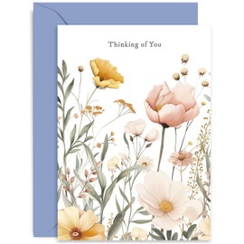 Flower Meadow Thinking of You Card for Them - Cute Floral Sympathy Card for Him or Her - Foliage Flower Sending Love Condolences Card for Friends Family | Blank Inside