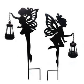 Fairy Hanging Lantern Solar Lights Outdoor Fairy Carry Lanterns Metal Fairy Silhouette Light Ornaments for Lawn Patio