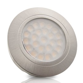 trendlights24 Lucca LED Furniture Recessed Spotlights Stainless Steel Look Round Set of 5 2W 12V DC Neutral White 200lm Flat 10 mm 2 m Supply Cable AMP Plug AMP Splitter and Transformer