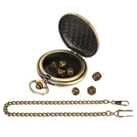 OATIPHO Mini Dice Set with Pocket Watch Shell, Polyhedral Metal Mini Role Playing Dice Set with Waist Chain Pocket for Dungeons Men Women Gamers Role Playing Board Games Accessory