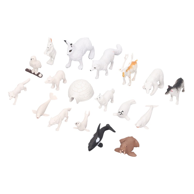 Arctic Animal Figurine Set 18pcs Kid Simulated Arctic Hare Reindeer