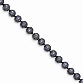 14k Yellow Gold 5-6mm Black Near Round Freshwater Cultured Pearl Necklace 18"