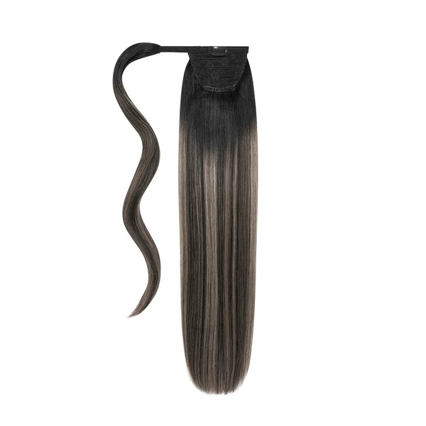 Cliphair Silver Shadow Balayage Straight Up Wrap Around Ponytail Extension, Classic (20")