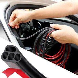 Car Door Seal Strip, Double Layer L Shape 4-Hole Automotive Weather Stripping, Universal Soundproofing Self Adhesive Auto Weather Stripping, Rubber Window Seal Strip for Car, Truck, SUV (16.4Ft/5M)