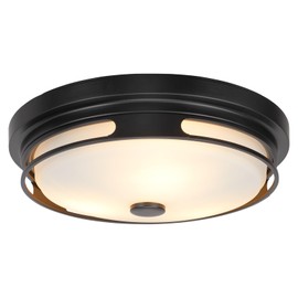 Rosient Close to Ceiling Light Fixture, 16 Inch Large Flush Mount Ceiling Light with Frosted Glass Shade, 3-Light Modern Country Black White Ceiling Lamp for Kitchen Bathroom Hallway Entryway Foyer