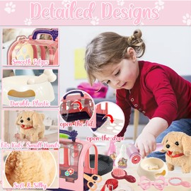 STAY GENT Interactive Robot Dog Toys for Kids, 16Pcs Electronic Pet Grooming Toys with Pet Carrier & Plush Walking Toy Dog on Lead, Pet Care Role Play Toys Gifts for Girls 3 4 5 6 7 Years Old