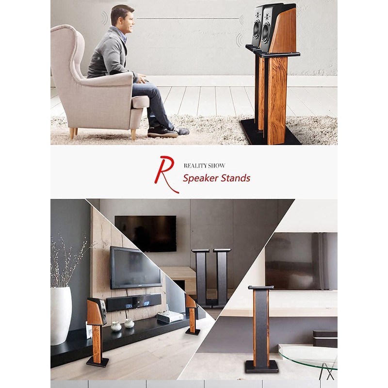 bimiti Wood Grain Speaker Stands 36 Inch Universal Floor Speaker