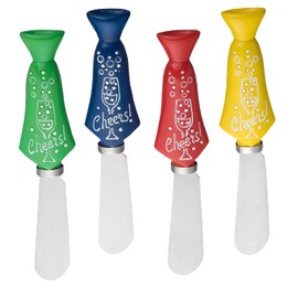 UPware Tie Cheese Spreaders, Hand-Painted Resin Handles with Stainless Steel Blades for Spreading Cream Cheese, Butter, Jam, or Sandwich, Assorted Colors, Set of 4