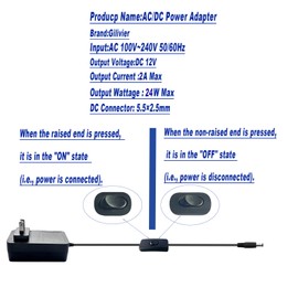 DC 12V 2A Power Supply 2000mA 1000mA Universal AC Adapter, 100-240V 50/60Hz to 12Volts 2Amp 1A Power Transformer,DC 12V Power Converter 6.5ft Power Cord with On/Off Switch 5.5mmx2.5mm Plug&More 8 Tips
