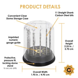 GYROS 11 PCS Mini Twist Drill Bit Set #50 to #60 w/Dome Storage Case, Carbon Steel Wire Gauge Micro Drill Bits for Jewelry, Plastic, & Soft Metal | Small Drill Bits for Pin Vise & Rotary Tool